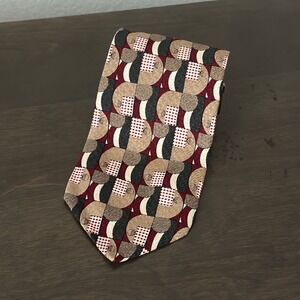 Torriani 100% Italian Silk Geometric Pattern Necktie Burgundy Tan Black